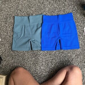 Blue and Gray High-Waisted Biker Shorts